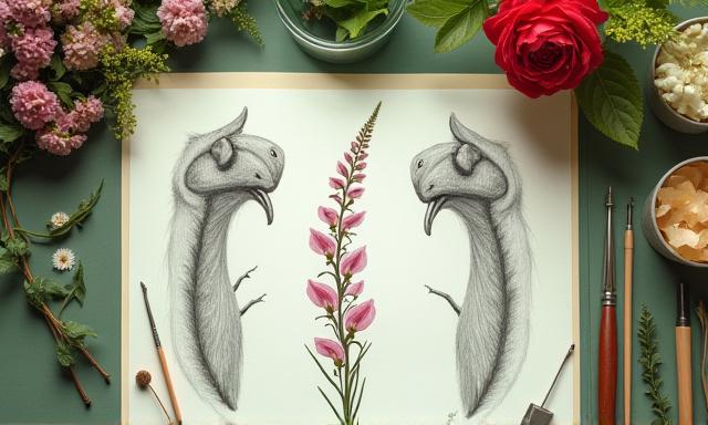 Founder working with exotic flowers and wildlife sketches